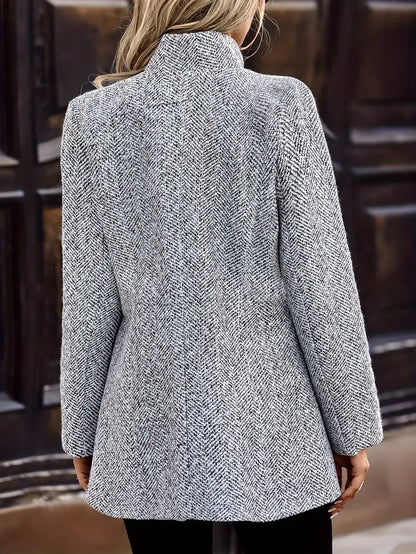 Open Front Textured Long Sleeve Blazer For Office & Work